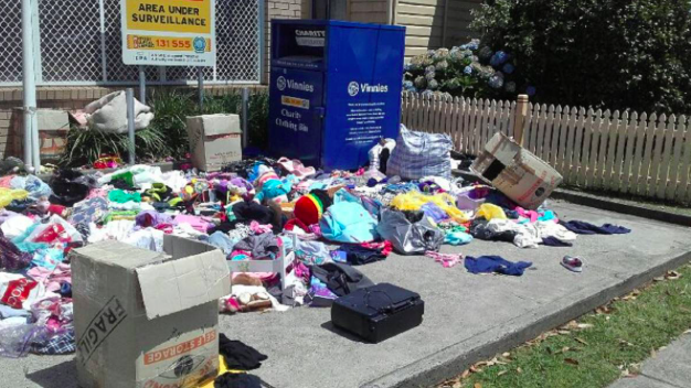 Illegal dumping at a Vinnies charity bin 